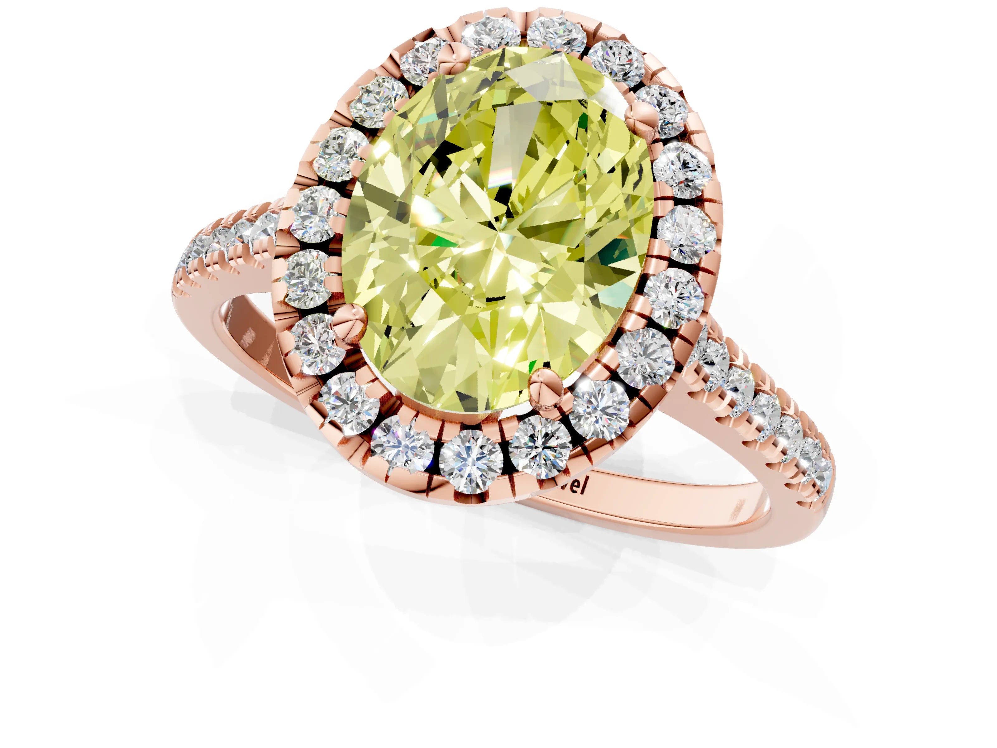 Rose gold Fancy Yellow Oval Cut Diamond Cushion Halo Ring with Pavé Band_1