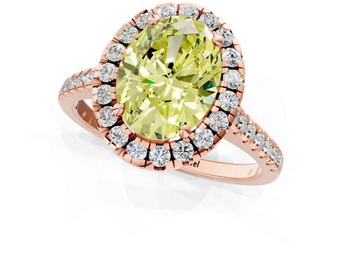 Rose gold Fancy Yellow Oval Cut Diamond Cushion Halo Ring with Pavé Band_1