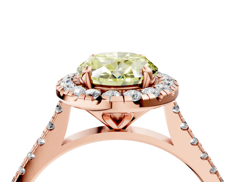Rose gold Fancy Yellow Oval Cut Diamond Cushion Halo Ring with Pavé Band_4