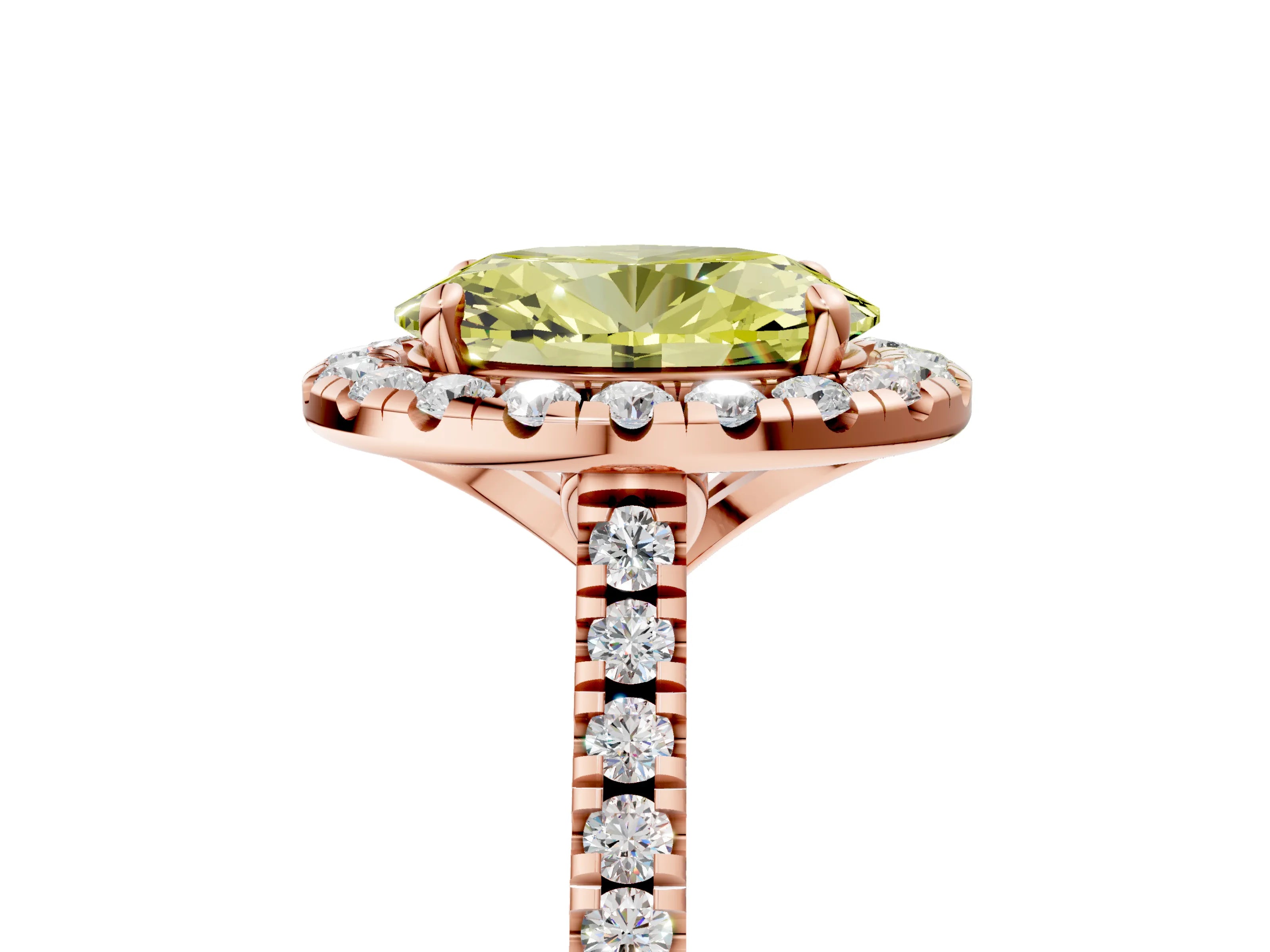 Rose gold Fancy Yellow Oval Cut Diamond Cushion Halo Ring with Pavé Band_5