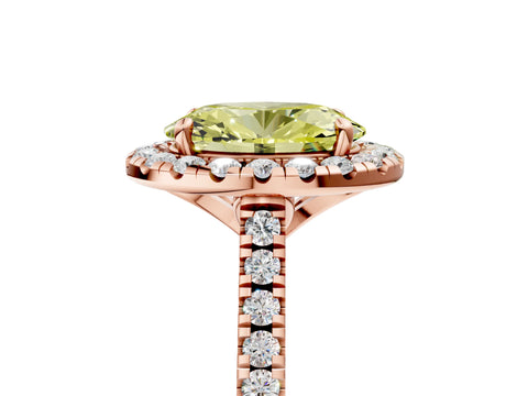 Rose gold Fancy Yellow Oval Cut Diamond Cushion Halo Ring with Pavé Band_5