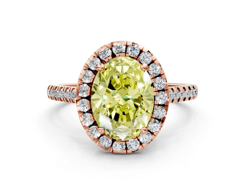 Rose gold Fancy Yellow Oval Cut Diamond Cushion Halo Ring with Pavé Band