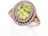 Rose gold Fancy Yellow Oval Cut Diamond Double Halo Ring with Pavé Band and Prong Setting_59