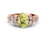 Rose gold Fancy Yellow Oval  Cut Diamond Engagement Ring with Bezel Set Round Side Stones and Prong Setting_47