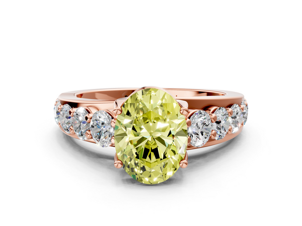 Rose gold Fancy Yellow Oval Cut Diamond Engagement Ring with Pavé Band and Four-Prong Setting