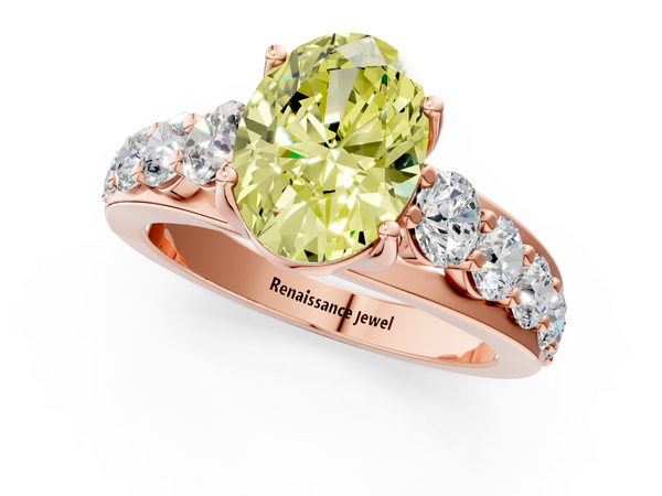 Rose gold Fancy Yellow Oval Cut Diamond Engagement Ring with Pavé Band and Four-Prong Setting