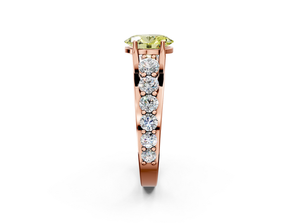 Rose gold Fancy Yellow Oval Cut Diamond Engagement Ring with Pavé Band and Four-Prong Setting