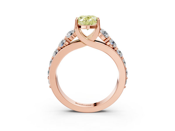 Rose gold Fancy Yellow Oval Cut Diamond Engagement Ring with Pavé Band and Four-Prong Setting