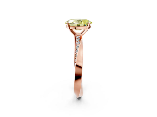 Rose gold Fancy Yellow Oval Cut Diamond Engagement Ring with Side Stone Accents and Four-Prong Setting