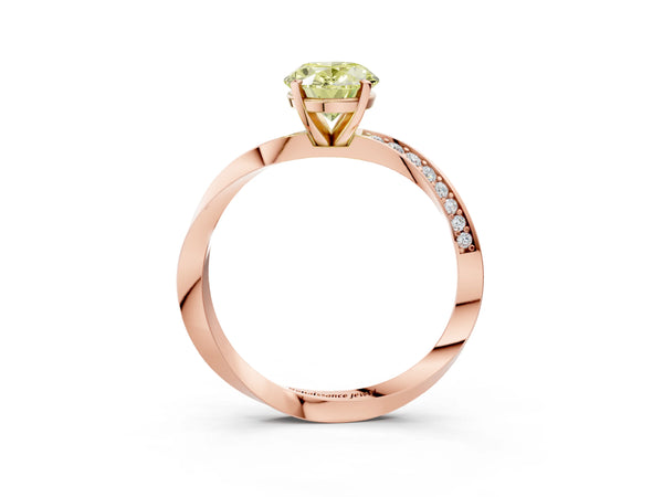 Rose gold Fancy Yellow Oval Cut Diamond Engagement Ring with Side Stone Accents and Four-Prong Setting