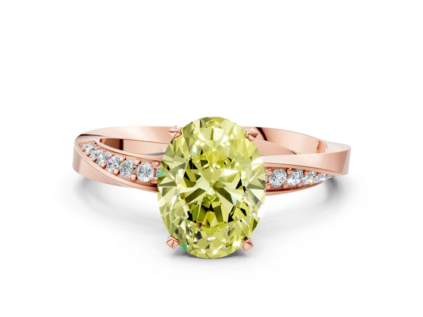 Rose gold Fancy Yellow Oval Cut Diamond Engagement Ring with Side Stone Accents and Four-Prong Setting