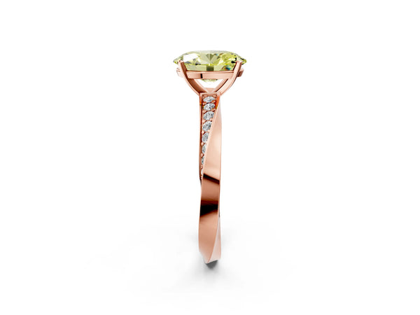 Rose gold Fancy Yellow Oval Cut Diamond Engagement Ring with Side Stone Accents and Four-Prong Setting