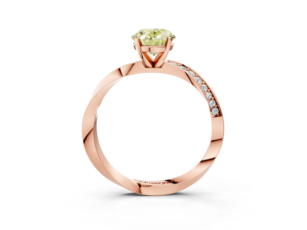 Rose gold Fancy Yellow Oval Cut Diamond Engagement Ring with Side Stone Accents and Four-Prong Setting