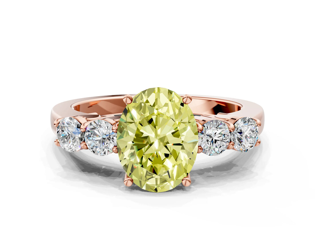 Rose gold Fancy Yellow Oval  Cut Diamond Five-Stone Prong Set White Gold Ring_32