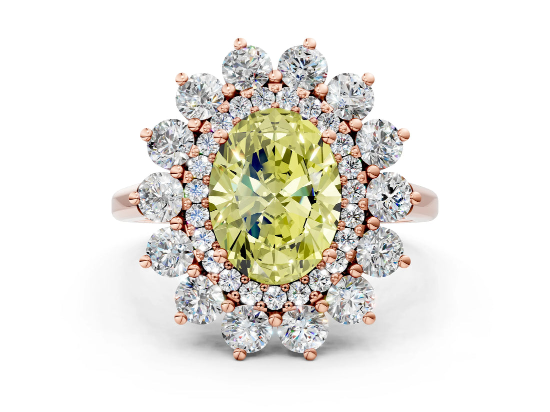 Rose gold Fancy Yellow Oval Cut Diamond Floral Double Halo Engagement Ring with Prong Setting_48