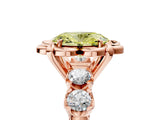 Rose gold Fancy Yellow Oval  Cut Diamond Floral Halo Engagement Ring with Shared Prong Setting