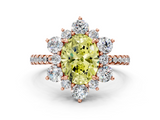Rose gold Fancy Yellow Oval  Cut Diamond Floral Halo Pave Band with Prong Setting_36