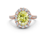 Rose gold Fancy Yellow Oval Cut Diamond Floral Halo Ring with Pavé Band and Prong Setting_3