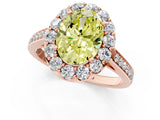 Rose gold Fancy Yellow Oval Cut Diamond Floral Halo Ring with Pavé Band and Prong Setting_4