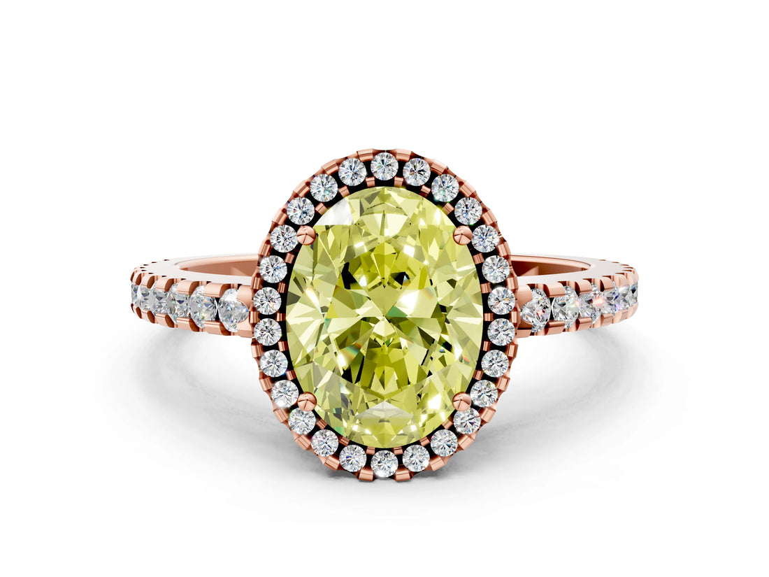 Rose gold Fancy Yellow Oval Cut Diamond Halo Engagement Ring with Pavé Band and Prong Setting_27