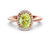Rose gold Fancy Yellow Oval  Cut Diamond Halo Engagement Ring with Split Shank and Four-Prong Setting_90