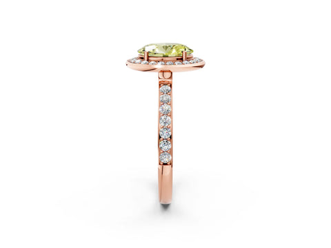 Rose gold Fancy Yellow Oval Cut Diamond Halo Ring with Bezel Frame and Pavé Band_2