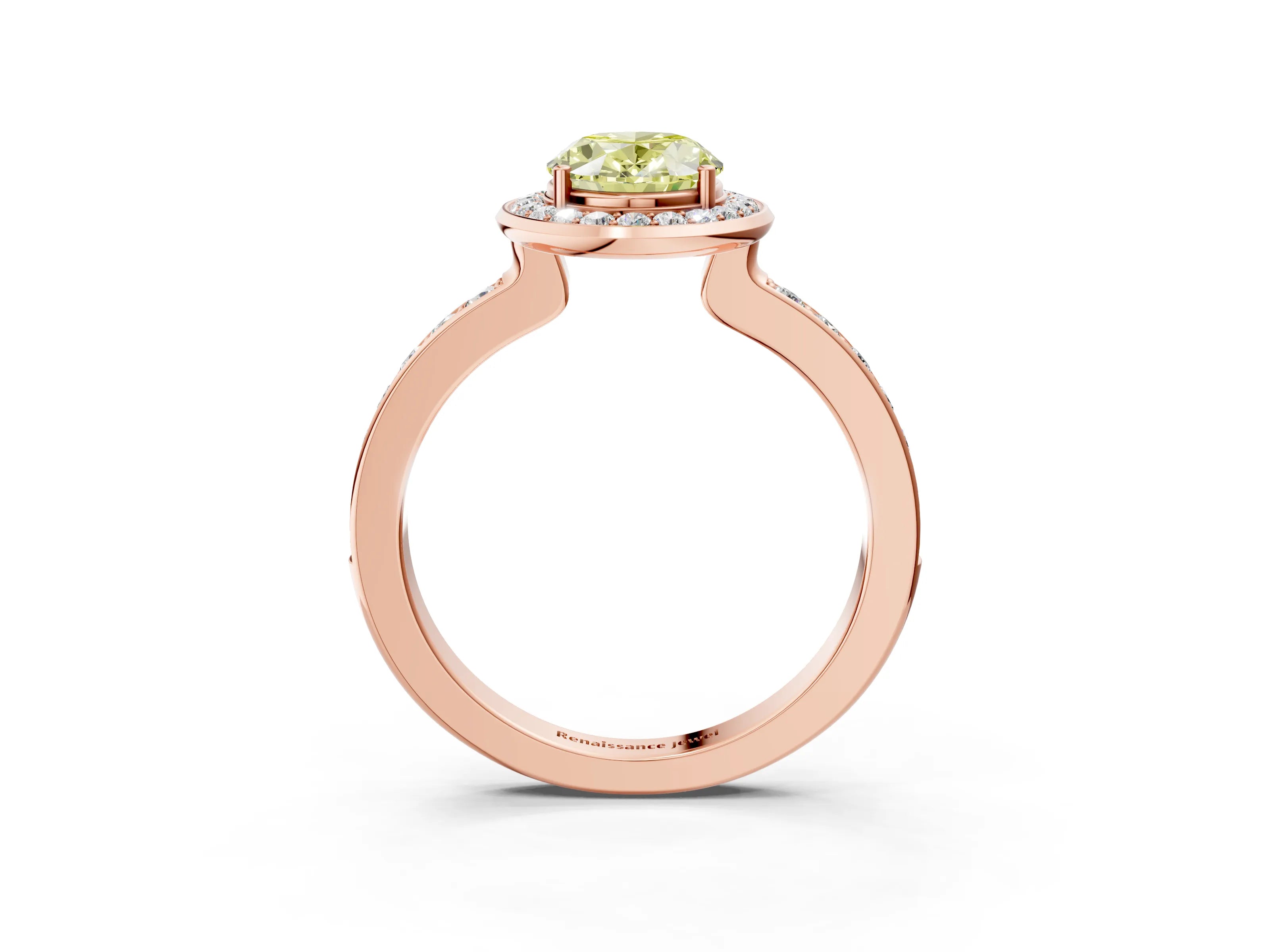 Rose gold Fancy Yellow Oval Cut Diamond Halo Ring with Bezel Frame and Pavé Band_3
