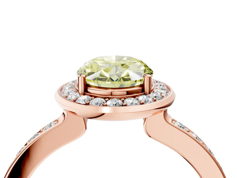 Rose gold Fancy Yellow Oval Cut Diamond Halo Ring with Bezel Frame and Pavé Band_4