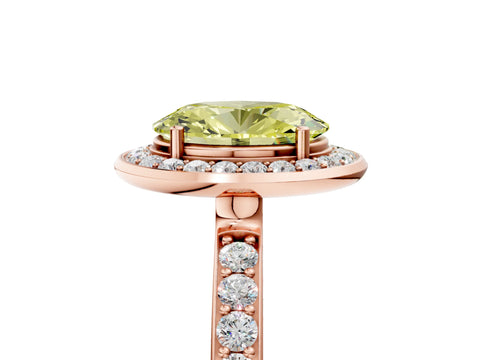 Rose gold Fancy Yellow Oval Cut Diamond Halo Ring with Bezel Frame and Pavé Band_5
