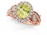 Rose gold Fancy Yellow Oval Cut Diamond Halo Ring with Milgrain Pavé Band and Four-Prong Setting_54