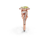 Rose gold Fancy Yellow Oval Cut Diamond Halo Ring with Milgrain Pavé Band and Four-Prong Setting_55