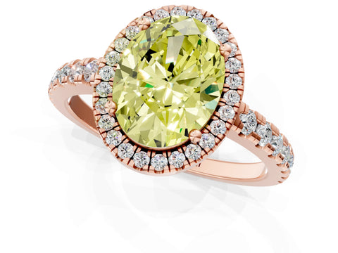 Rose gold Fancy Yellow Oval Cut Diamond Halo Ring with Pavé Band and Four-Prong Setting_1