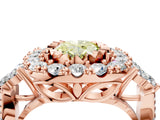 Rose gold Fancy Yellow Oval Cut Diamond Halo Ring with Pavé Band and Four-Prong Setting_45