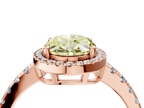 Rose gold Fancy Yellow Oval Cut Diamond Halo Ring with Pavé Band and Four-Prong Setting_4