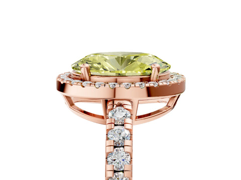 Rose gold Fancy Yellow Oval Cut Diamond Halo Ring with Pavé Band and Four-Prong Setting_5