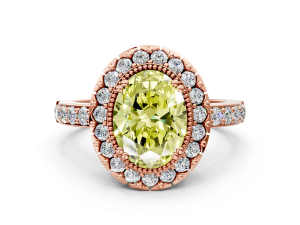 Rose Gold Oval Pierced Gallery Halo Engagement Ring Setting for Fancy Yellow Center
