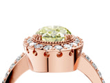 Rose gold Fancy Yellow Oval Cut Diamond Halo Ring with Pavé Band and Prong Setting_4