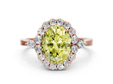 Rose gold Fancy Yellow Oval Cut Diamond Halo Ring with Pear Side Stones and Prong Setting_65
