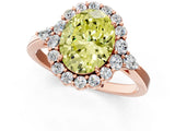 Rose gold Fancy Yellow Oval Cut Diamond Halo Ring with Pear Side Stones and Prong Setting_66