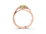 Rose gold Fancy Yellow Oval Cut Diamond Halo Ring with Pear Side Stones and Prong Setting_68