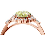 Rose gold Fancy Yellow Oval Cut Diamond Halo Ring with Pear Side Stones and Prong Setting_69