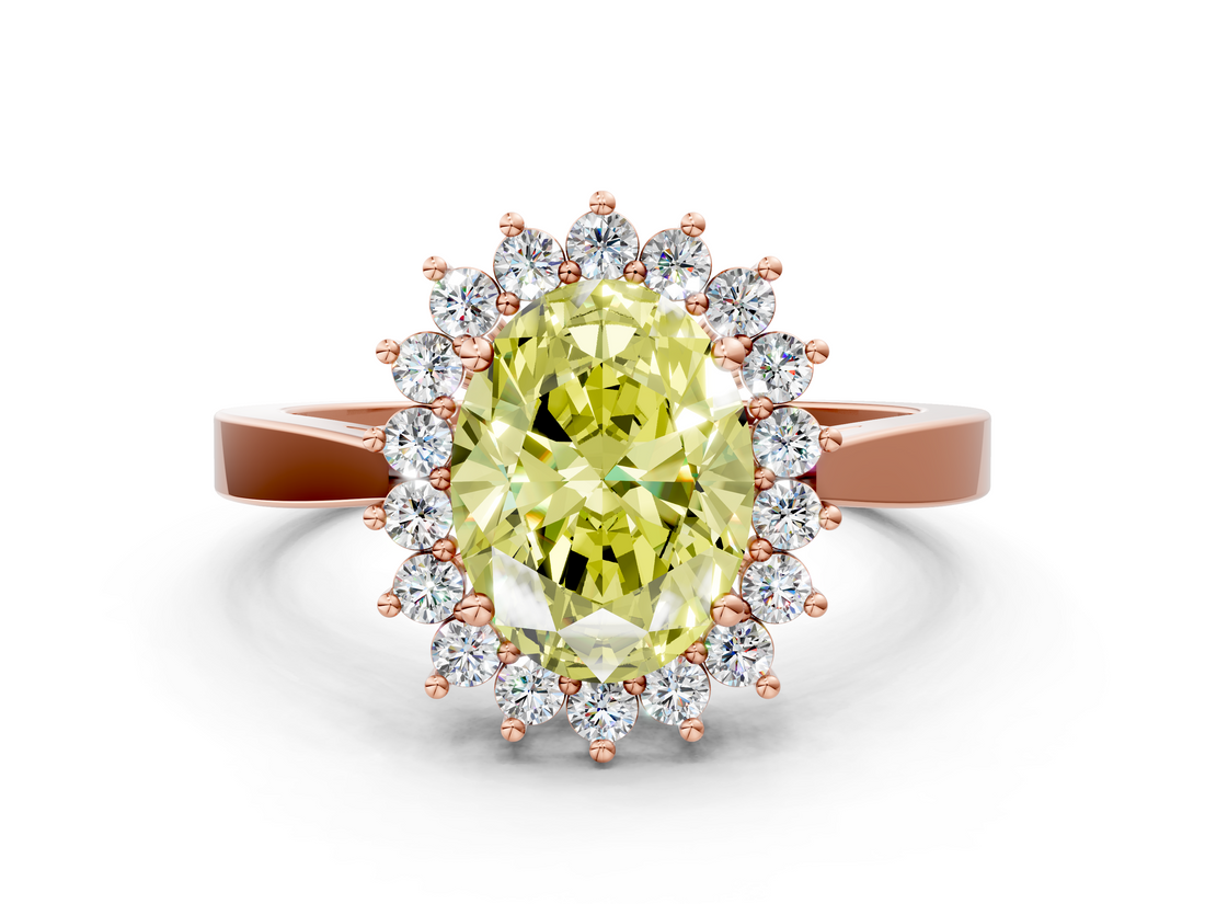Rose gold Fancy Yellow Oval  Cut Diamond Halo Ring with Round Brilliant Halo and Solitaire Band_101