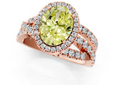 Rose gold Fancy Yellow Oval Cut Diamond Halo Ring with Round Split Shank and Prong Setting_49