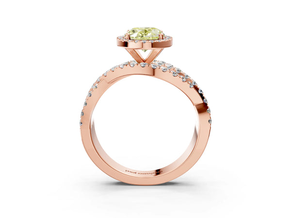 Rose Gold Oval Halo Engagement Ring Setting for Fancy Yellow Center with Twisted Pave Split Shank