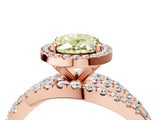 Rose gold Fancy Yellow Oval Cut Diamond Halo Ring with Round Split Shank and Prong Setting_52