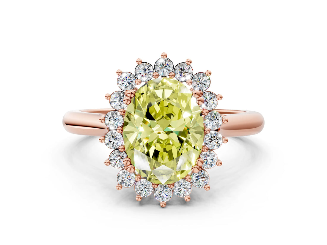 Rose gold Fancy Yellow Oval  Cut Diamond Halo Ring with Solitaire Band and Prong Setting_53