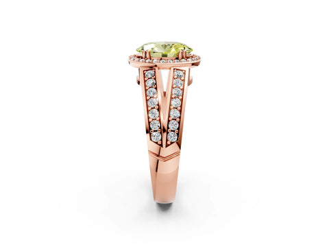Rose gold Fancy Yellow Oval Cut Diamond Halo Ring with Split Shank Pavé Band and Four-Prong Setting_2