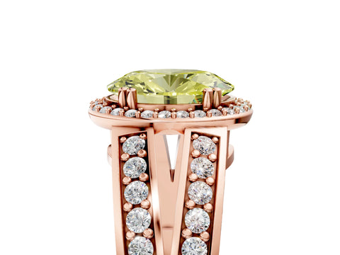Rose gold Fancy Yellow Oval Cut Diamond Halo Ring with Split Shank Pavé Band and Four-Prong Setting_5