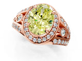 Rose gold Fancy Yellow Oval Cut Diamond Halo Ring with Split Shank and Bezel Accents and Four-Prong Setting_1
