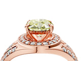 Rose gold Fancy Yellow Oval Cut Diamond Halo Ring with Split Shank and Bezel Accents and Four-Prong Setting_4